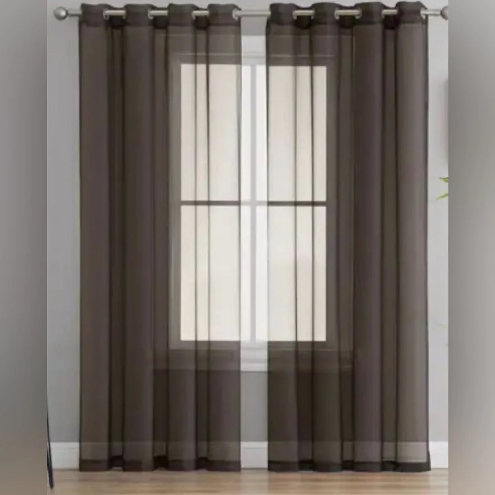 Semi Sheer Voile Window Curtain Drapes Grommet 60in x 84in Brown Set of 2